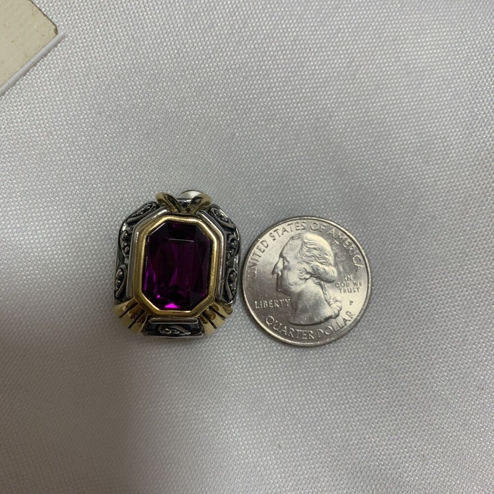 Vintage Carole Two Tones Clip Earrings Designer Jewelry Amethyst Stone - Picture 12 of 16